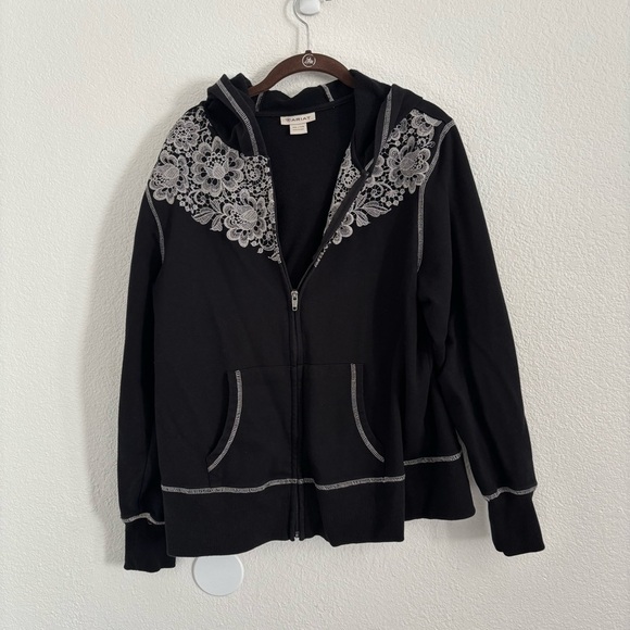 Ariat Sweaters - Ariat Women's Size XXL Black Embroidered Full Zip Hooded Sweater